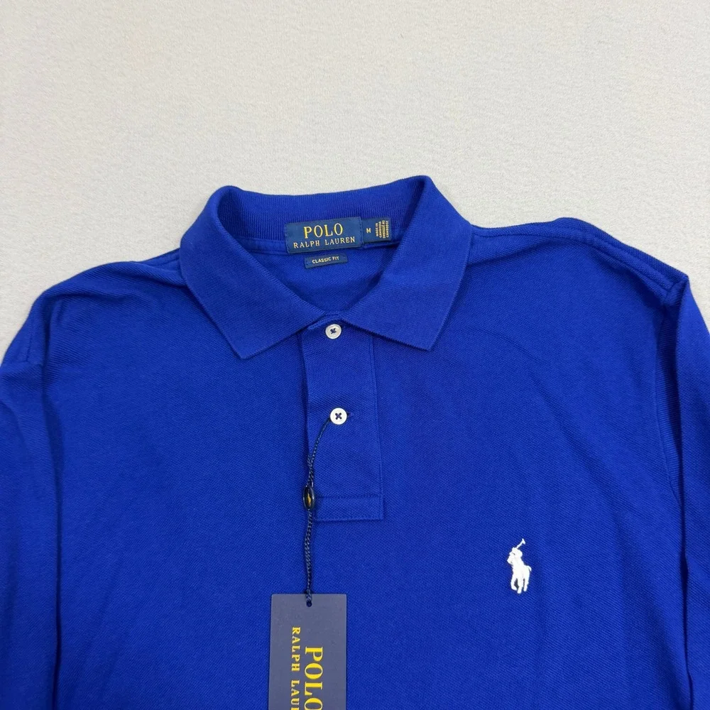 Polo Ralph Lauren Polo Shirt Medium Blue Mesh Long Sleeve Classic Fit Pony NEW